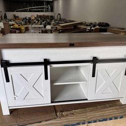 Lift Top Coffee Table 2 Sliding Barn Doors Storage Dining Table - White