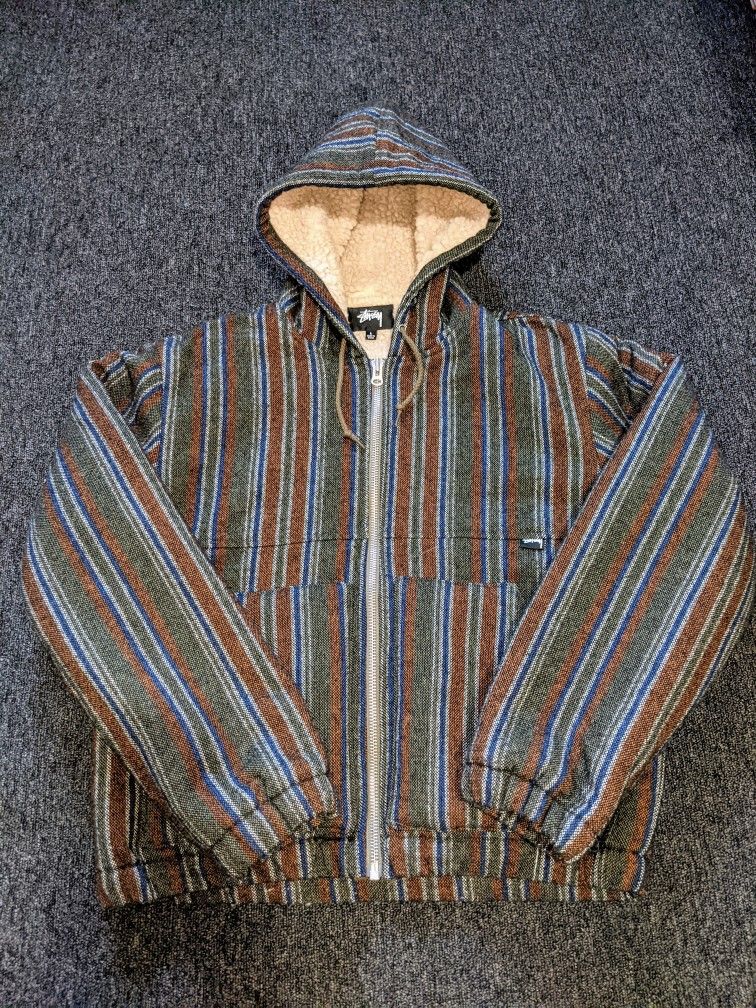Vintage Stussy wool work jacket striped insulated sherpa