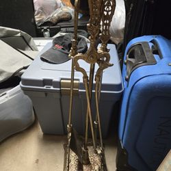 Antique Brass Fireplace Tool Set