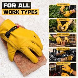 Cowhide Work Gloves Men & Women, Reinforced Palm, Puncture Resistanta About this item 【Premium Material & Superior Protection】 Crafted from high-qu