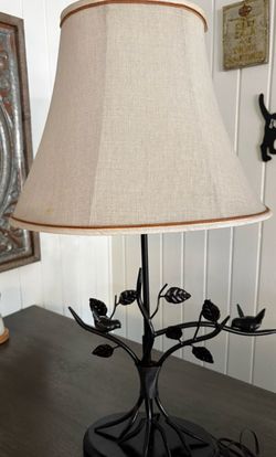 Aged Bronze Iron Bird and Leaf Table Lamp