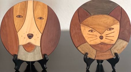 Handmade Wood Animal Wall Art Set – Cat & Dog Rustic Plaques