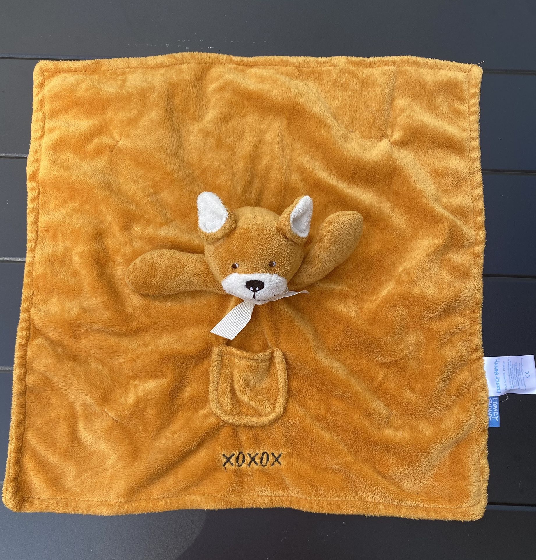 Honey Bunny Baby Lovey Plush Cat Kangaroo Orange Ivory XOXOX Security Blanket
