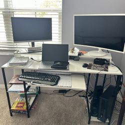 Desk White Double Monitors