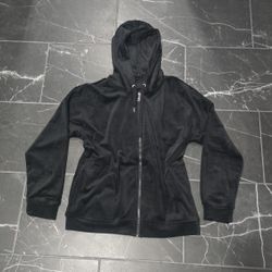 Black Bebe Velour Zip Up Sweater 