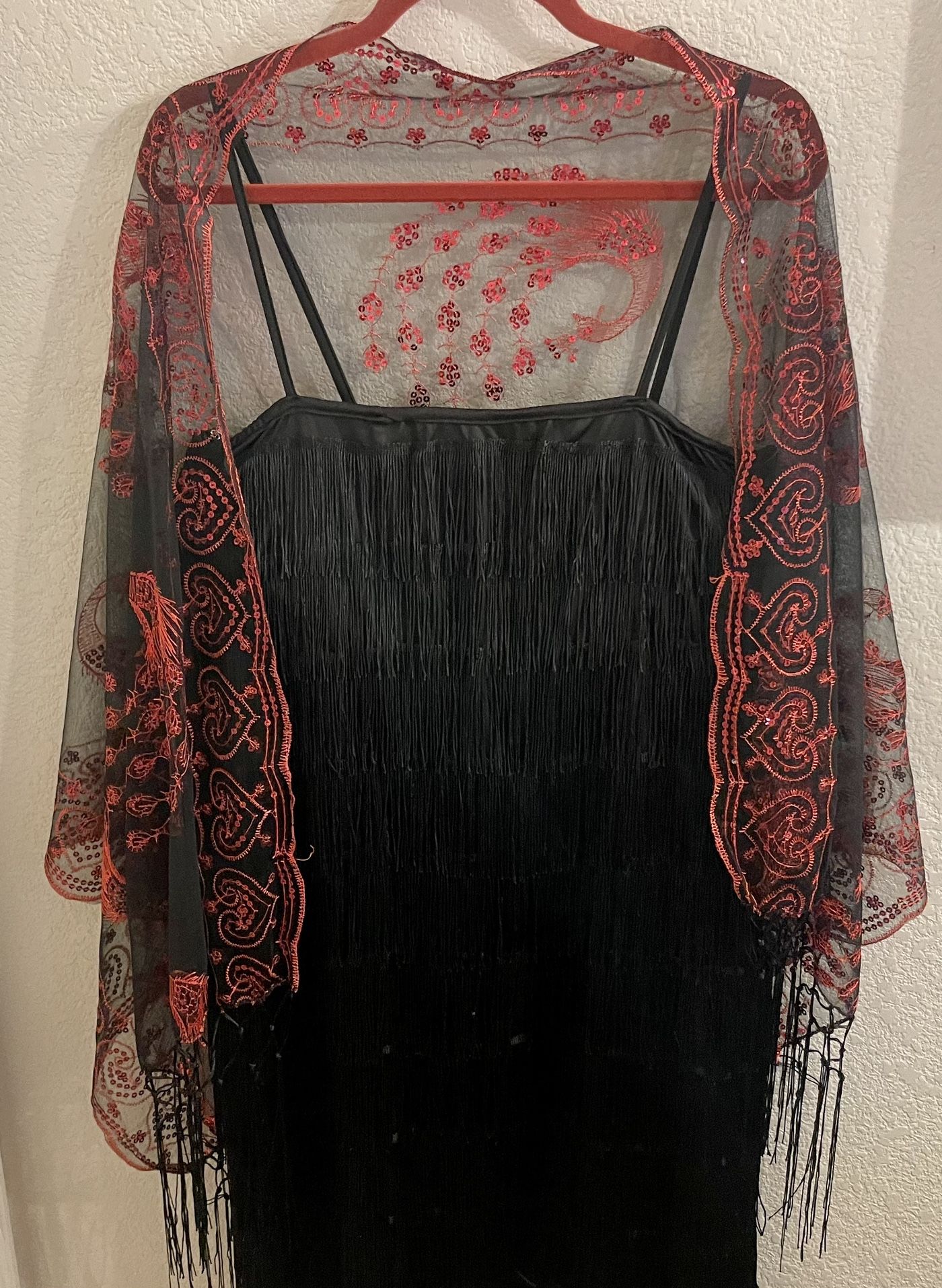 New Never Worn! Women’s Quality Size XL/1X Tassel Shimmy Dress With All The Accessories