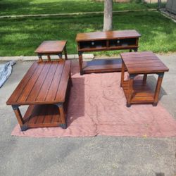Gorgeous, Solid Wood, 4 Piece Living Room Set | End Side | Coffee Table | TV Stand Shelf Console