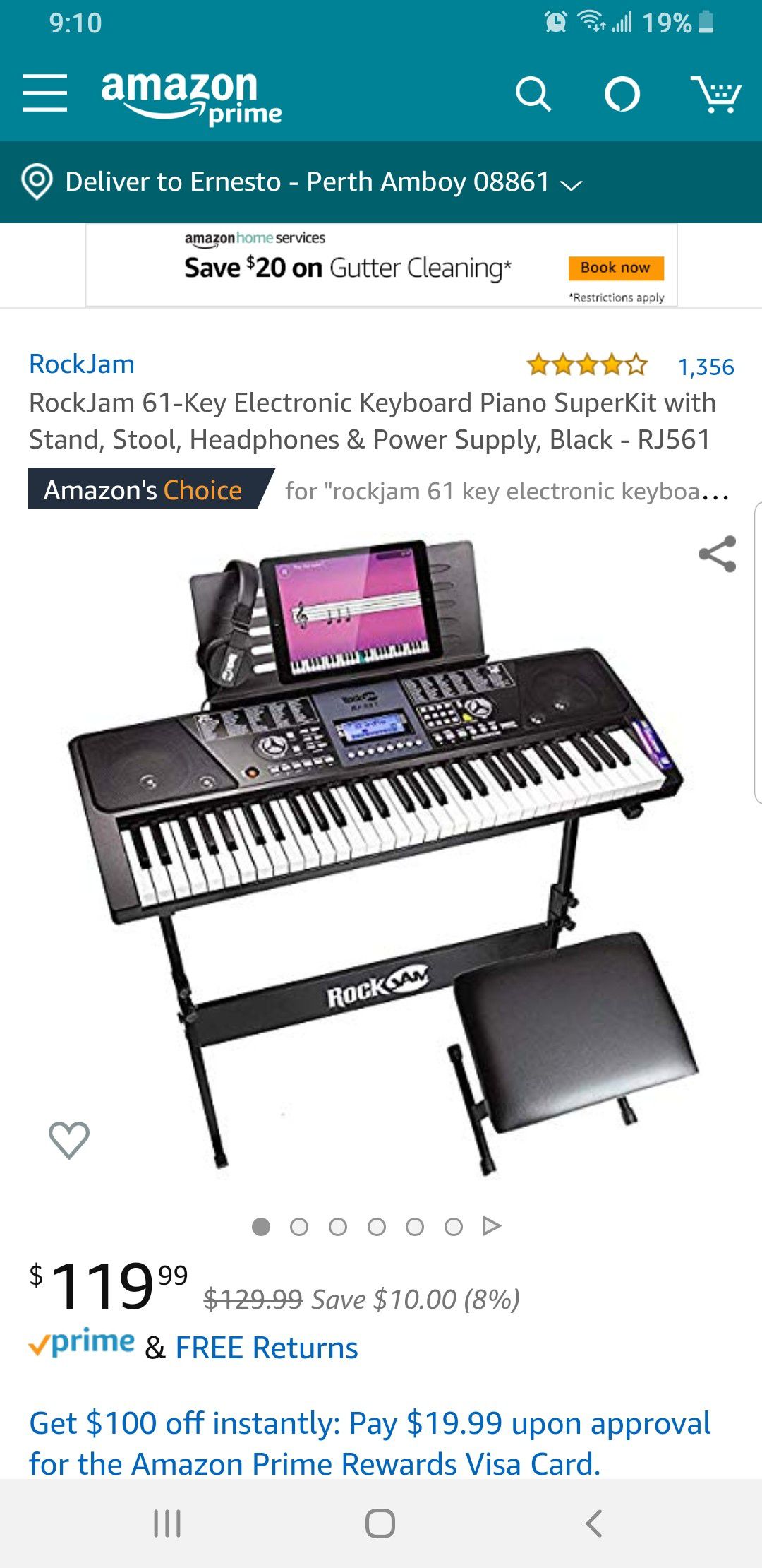 RockJam 61-Key Electronic Keyboard Piano SuperKit with Stand, Stool, Headphones