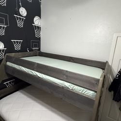 AFW Cheyenne Driftwood Twin over Full Bunk Bed, 6 drawer dresser & new never used memory foam Mattress