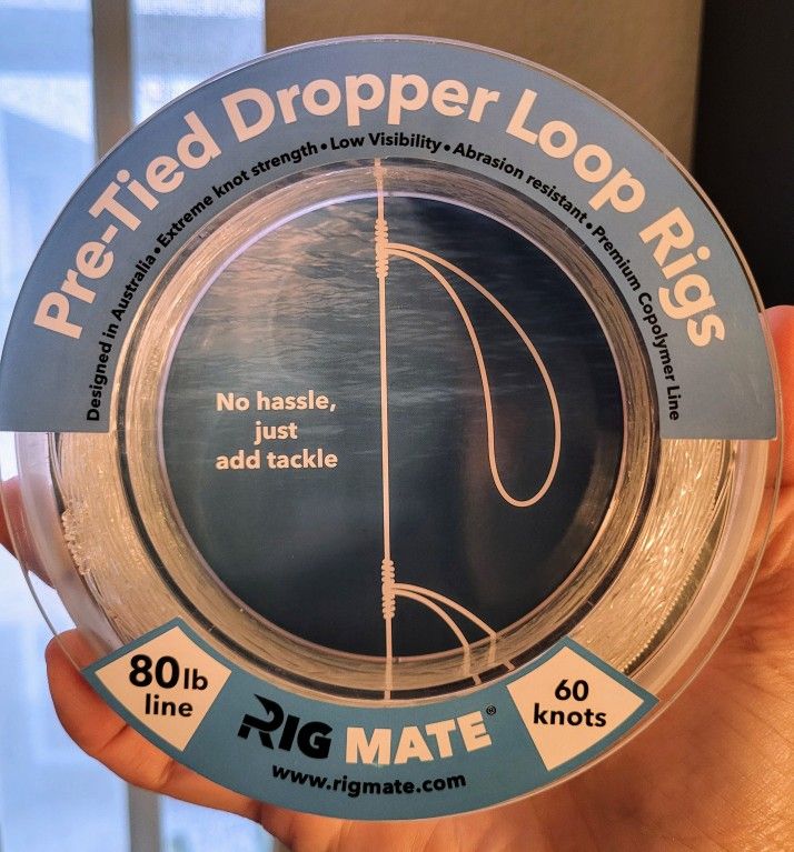 Brand New - 80 lb Pre-Tied Dropper Loop Rigs. Fishing Line Spool. Loops 18 Inches Apart with 5.5 Inch Loop Size