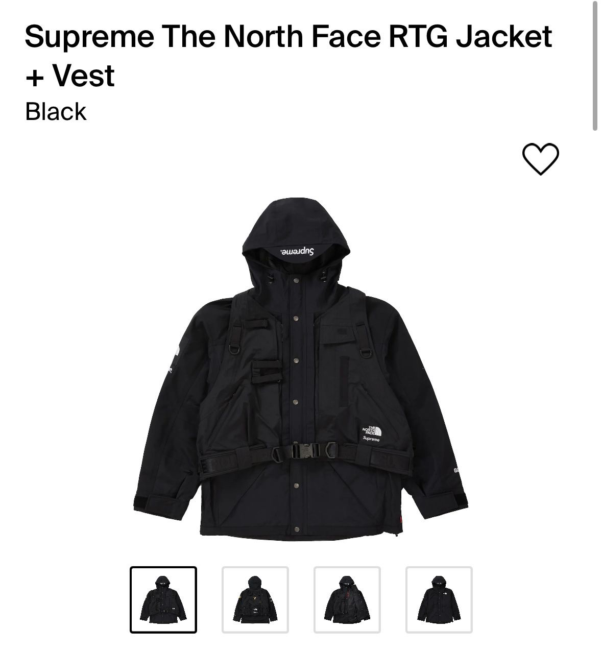 Size Small Brand New Supreme The North Face RTG Jacket † Vest - Black 