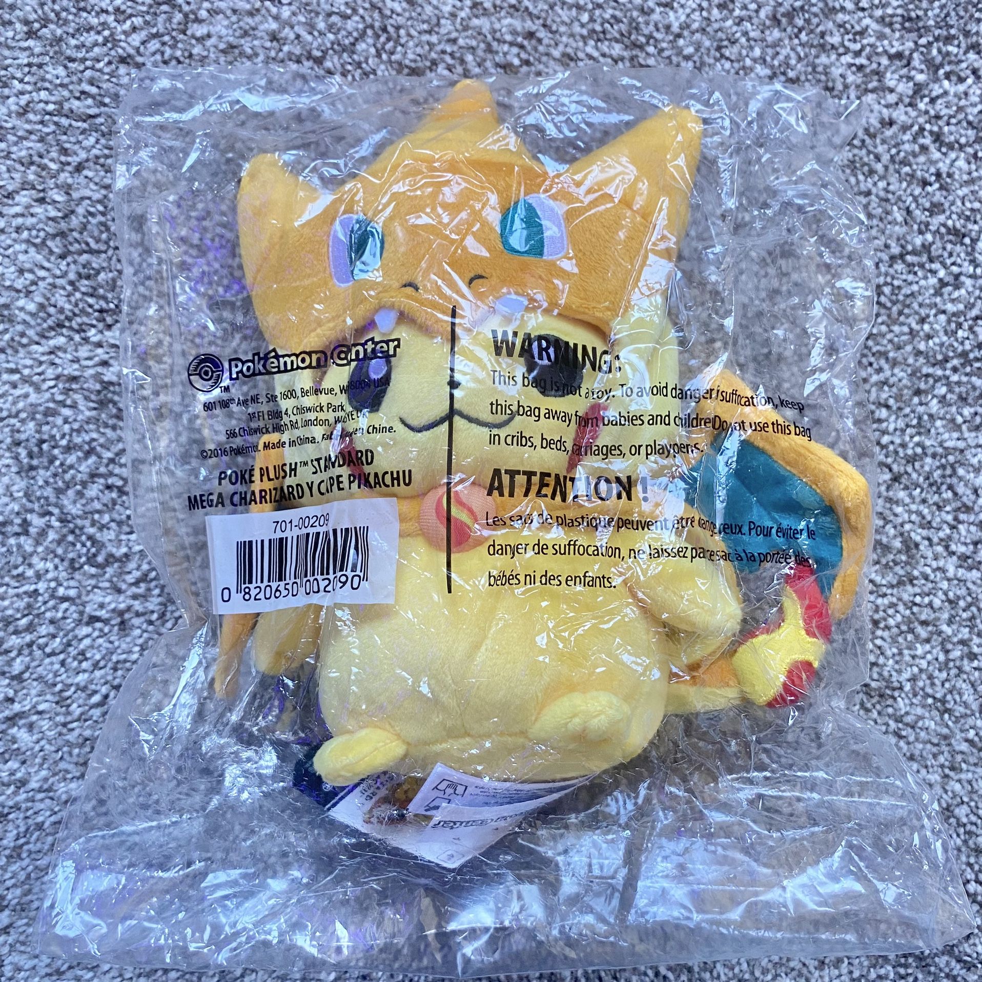 Pikachu W255 Poncho Mega Charizard Pokemon Center 2015 Plush Toy Doll Japan