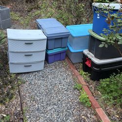 Large plastic storage containers. Choose one or more for five dollars each.