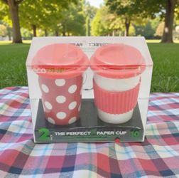 Set Of 2 Eco One The Perfect Not Paper Cup Insulated Ceramic Cup Spillproof Lid. set of two "Eco One The Perfect Not Paper Cup" insulated ceramic cups