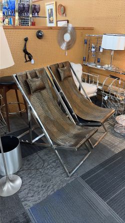 Mid Century Folding Sling Lounge Chairs
