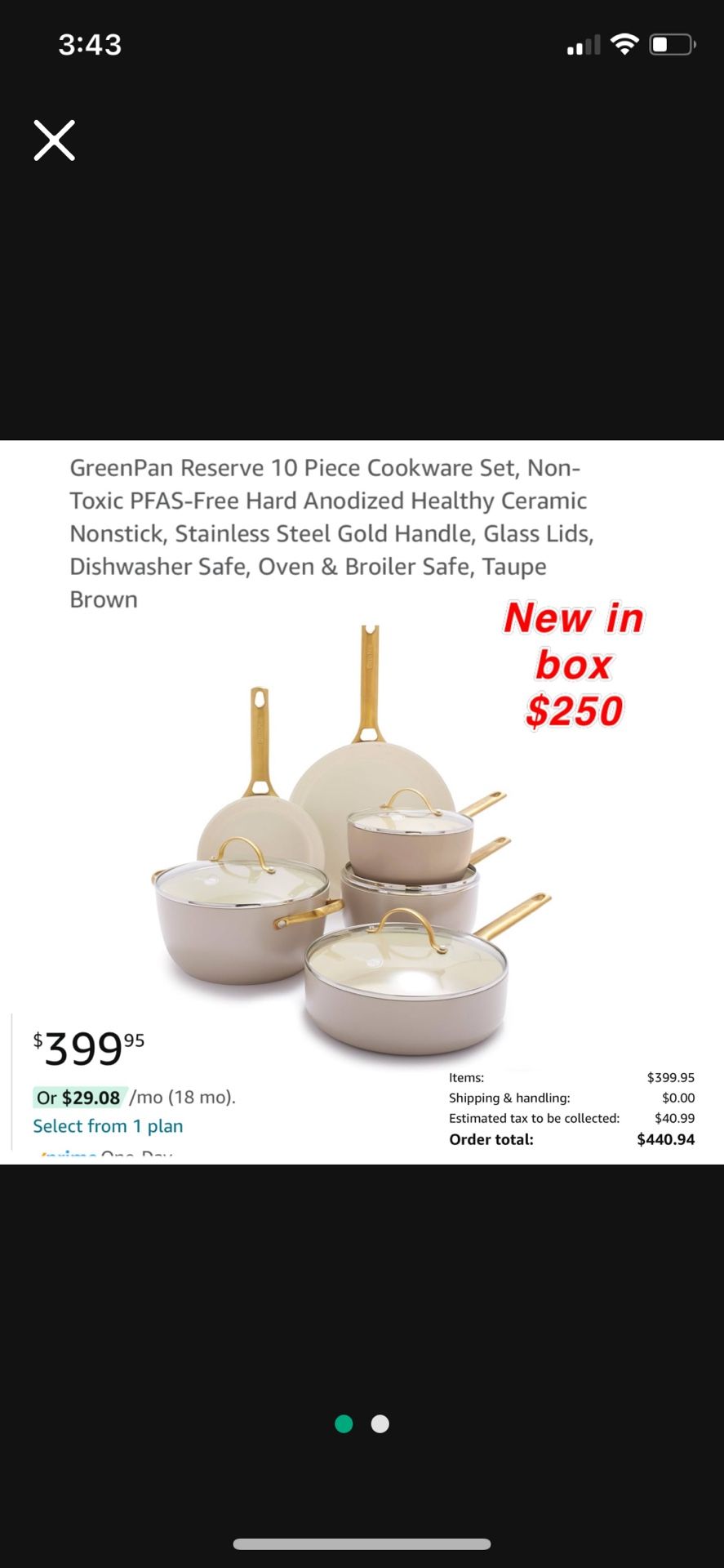 New GreenPan Reserve Hard Anodized Healthy Ceramic Nonstick 10 Piece Cookware Pots and Pans Set, Gold Handle, PFAS-Free, Dishwasher Safe, Oven Safe, T