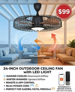 Orison Outdoor Ceiling Fans with Lights for Patio, 24"