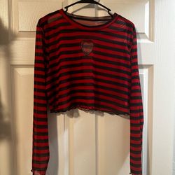 Red and black striped crop shirt