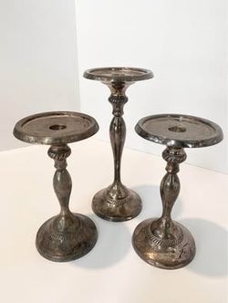 Set of 3 Pottery Barn REAL SILVER Candleholders for Pillar or Taper Candles | Just Need Polished