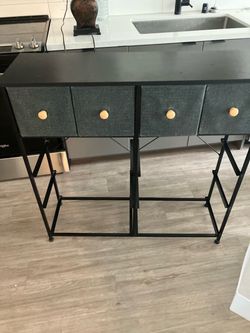 Slim Entryway Sofa Table with 4 Storage Bins & Wooden Knobs