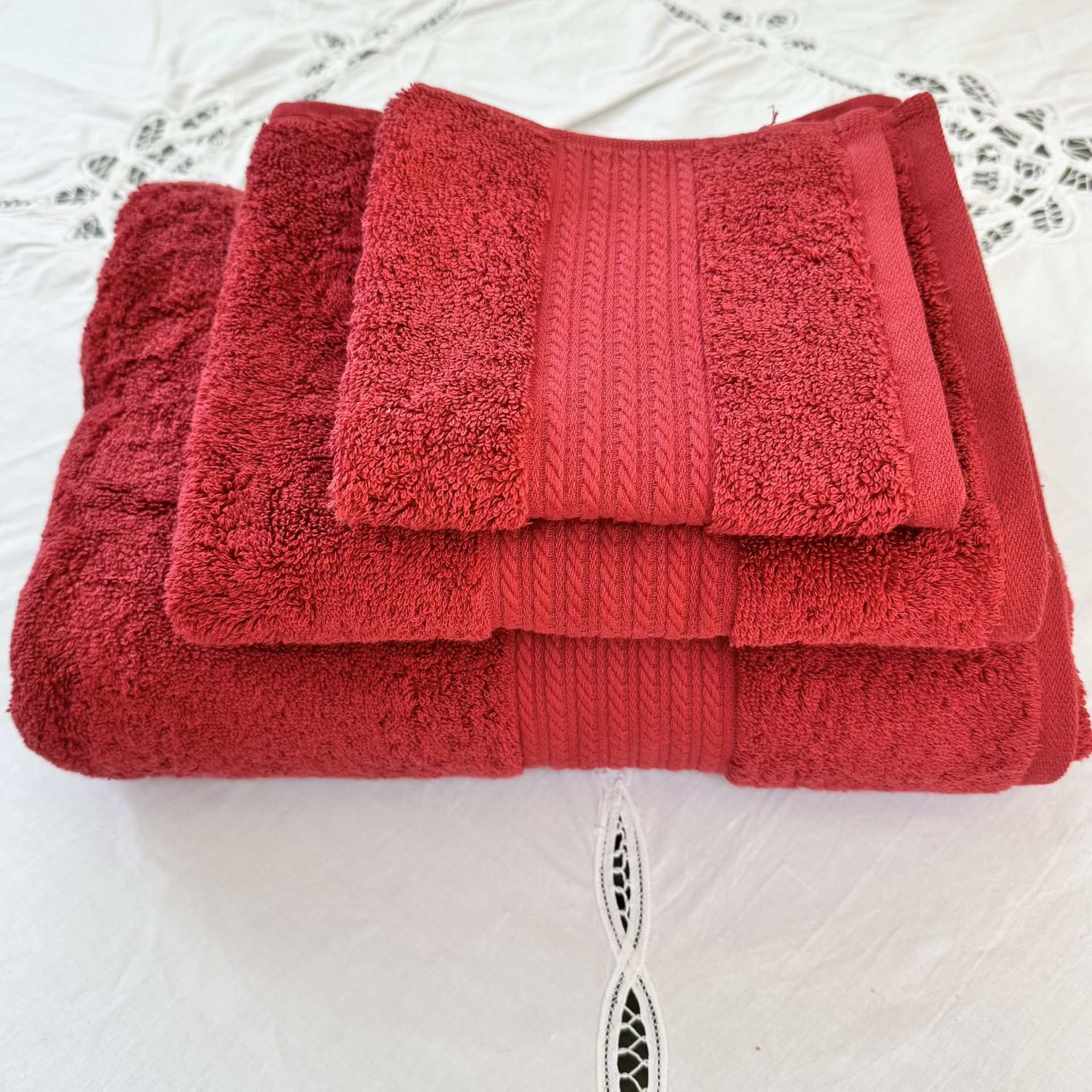 Lauren Ralph Lauren Greenwich Luxury Cotton Towel Set Cranberry 3pc New