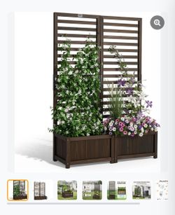 New Wooden Planter with Trellis, 51" Height Elevated Garden Beds Outdoor, FreeStanding Planter box