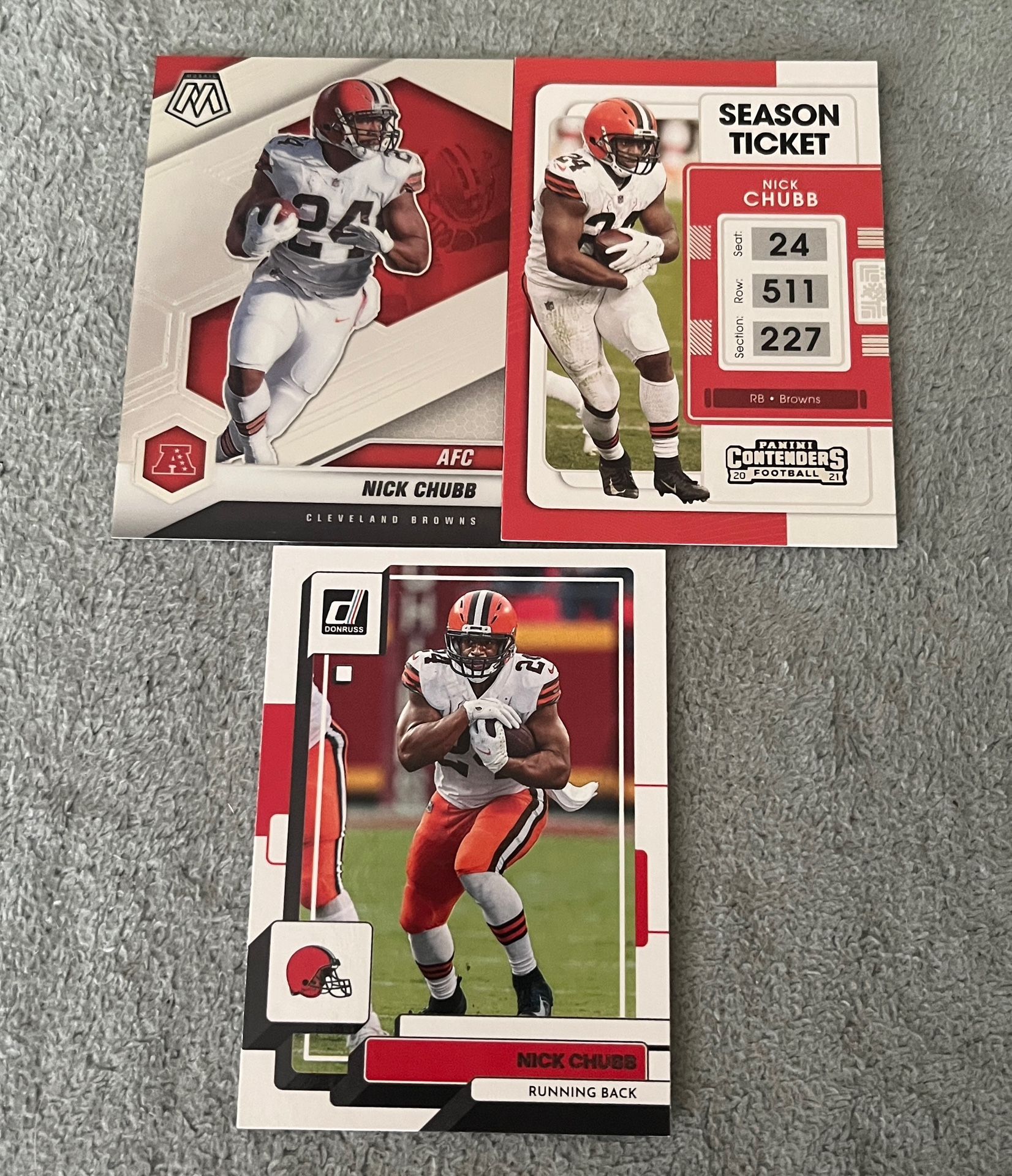 Lot of 3 Nick Chubb Cleveland Browns NFL Football Cards