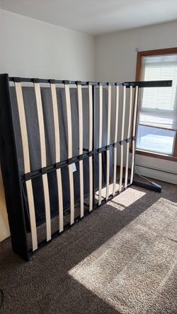Black Metal Bed Frame with Wood Slats