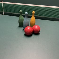 vintage wood toy bowling set 