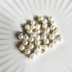$5 for (30) Gold/Silver Faux Pearl Beads with Rhinestones Elegant Pendant Charms-13mm
