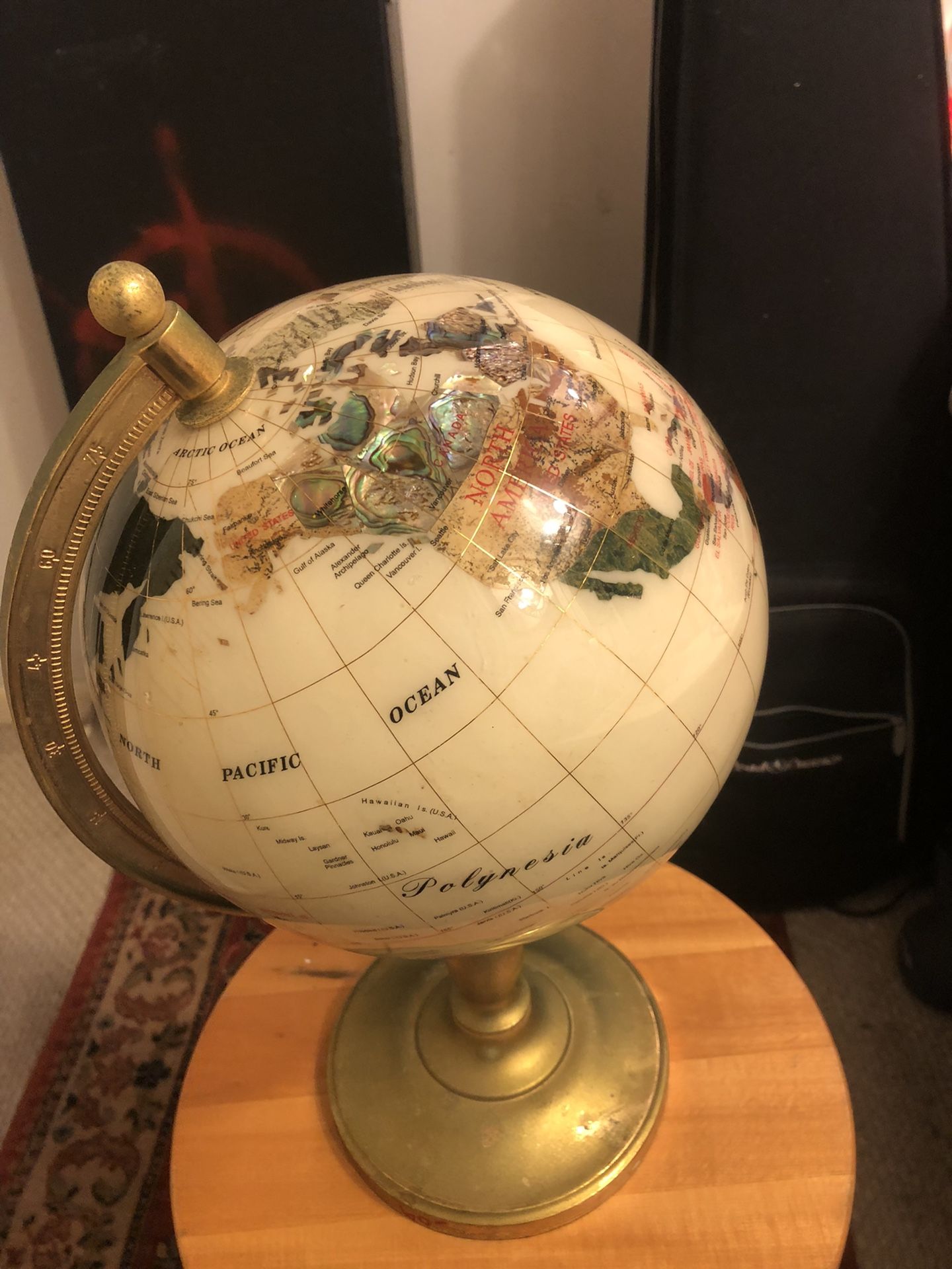 Beautiful Gemstone Globe Mother Of Pearl Inlay  .. Approx 24 x 13”