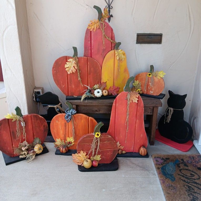 Handmade Wooden Porch Pumpkins