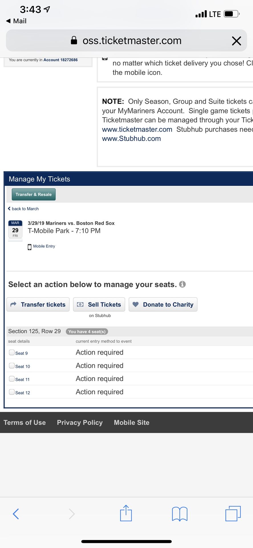 Red Sox @ Mariners Friday 3/29/19 (electronic transfer)