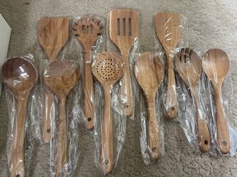 Brand New, Piece Acacia Wood Kitchen Utensil Set – Wooden Cooking Spoons