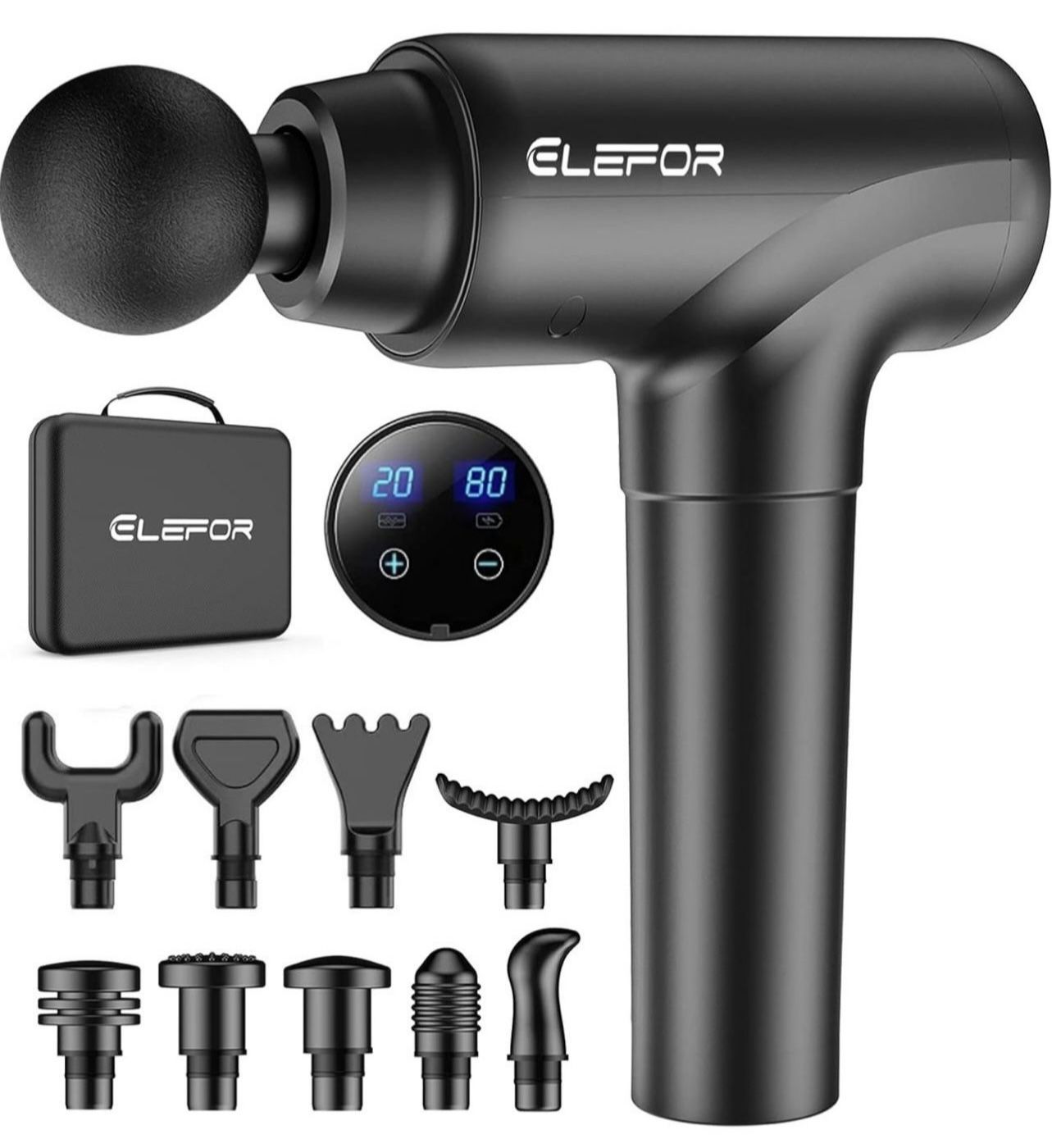 Massage Gun Deep Tissue,Percussion Massager Gun for Athletes Muscle Massage Gun for Pain Relief with 8 Massage Heads & 20 Speeds (Matte Black)