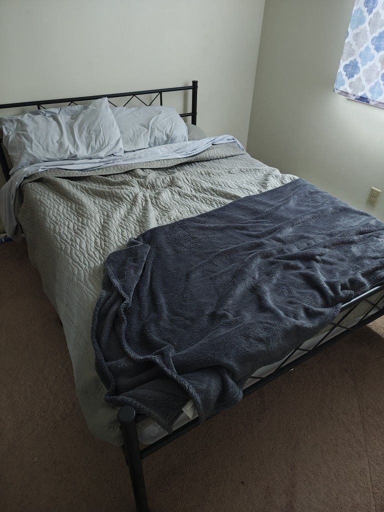 Full Size Metal Bed Frame And Foam Mattress 