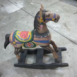  Large Carved Wooden Child's Riding Rocking Horse Home Decor 