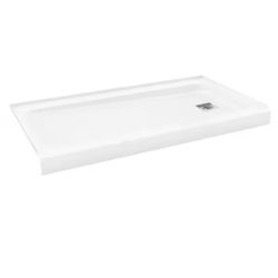 Bootz Industries ShowerCast 60 in. x 30 in. Single Threshold Shower Pan in White Includes Square Chrome Shower Drain Kit Right Drain 