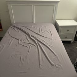 Full Size Bed Frame With Mattress, Nightstand, and Drawer Dresser With Mirror