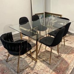 Gold Glass Dining Table For 6 People Glass Large Rectangular Table