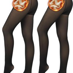 2 Pack Fleece Lined Tights Sheer Winter - Fake Translucent Tights Winter Thick Warm Pantyhose Sheer Women Leggings