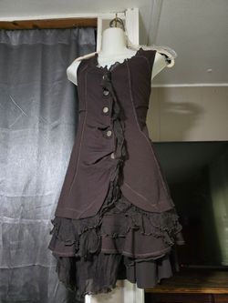 Dark Brown Ruffle Tiered Button-Front 2pc Suit Size 10