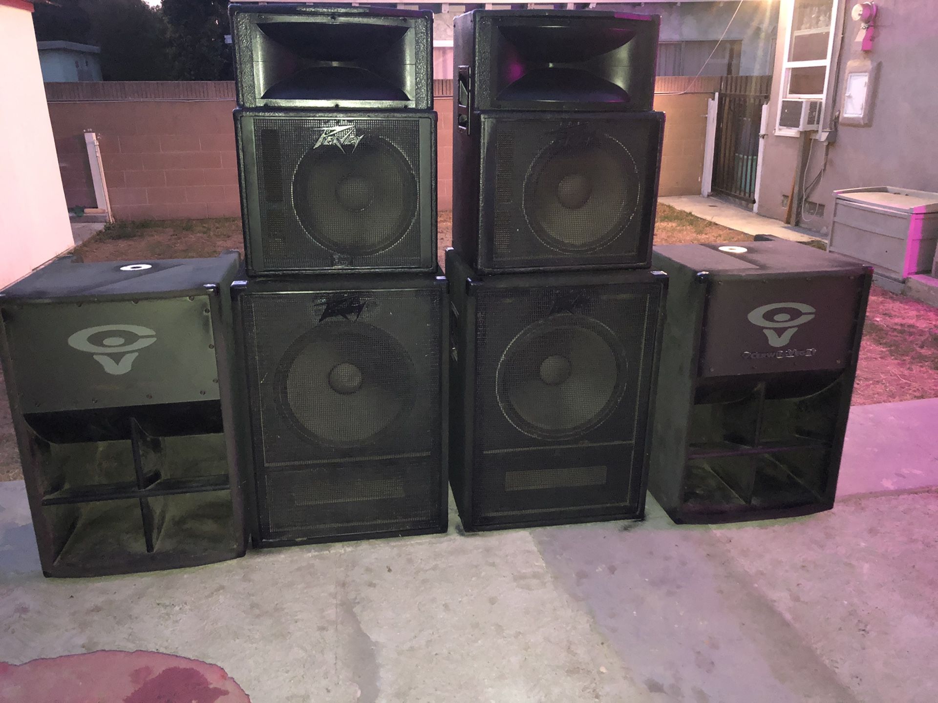 6. Boxes. Speaker with tweeter. 15. Inches for. Band. Dj or night club etc real good condition. 4. Peavey and 2. Cerwin. Vega