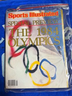 The 1984 Olympics issue from July 1984, preserved inside a plastic protective bag.