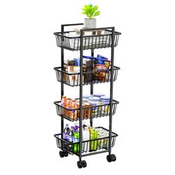 Kitchen Rolling Cart, 4 Tier, Black, ( SimpleTrending)