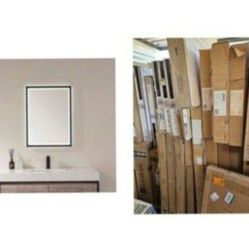 Vinnova 24-in W x 32-in H LED Lighted Black Rectangular Flat Bathroom Vanity Mirror