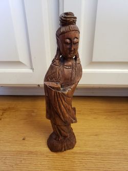 Carved wood Chinese statue. 12 in tall