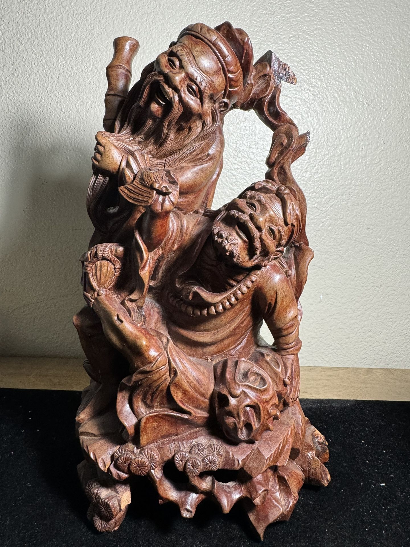 High Quality Qing Dynasty Chinese Hard Wood Shoulao Statue