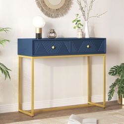 38” Blue Modern Console Table w/ Gold Trim [NEW IN BOX] **Retails for $230 <Assembly Required> 