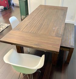 Dining table (extendable) + bench solid acacia wood rustic style